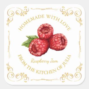 Zelfgemaakte Raspberry Jam Square Label