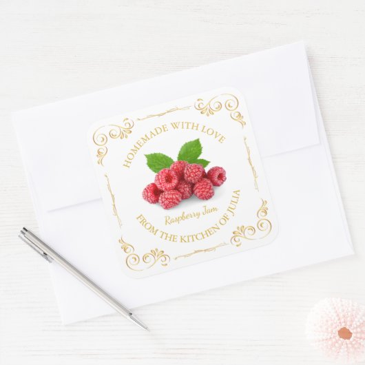 Zelfgemaakte Raspberry Jam Square Label (Envelop)