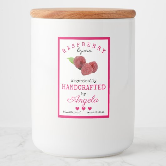 Zelfgemaakte Raspberry Likeur Bottle Label | Voedselcontainer Etiket (Voorkant)