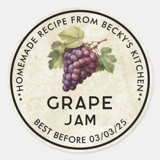 zelfgemaakte Red Grapes jam inblikken label (Voorkant)