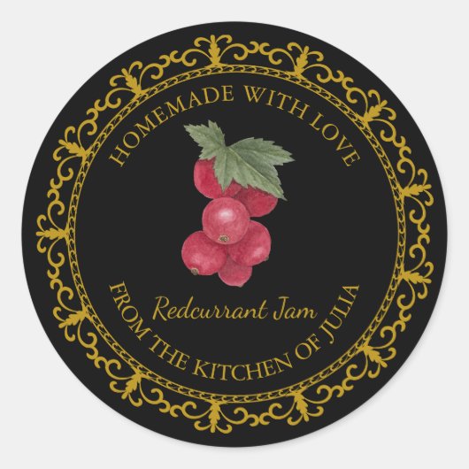 Zelfgemaakte Redcurrant Jam Label L Zwart (Voorkant)