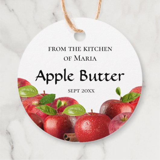 Zelfgemaakte rode appelboter spread inblikken 2 in bedankjes labels (Achterkant)