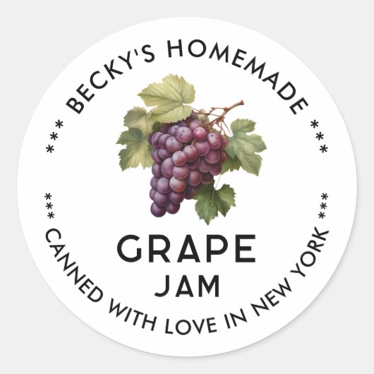 Zelfgemaakte rode druivenjam inmaaklabel ronde sticker (Voorkant)