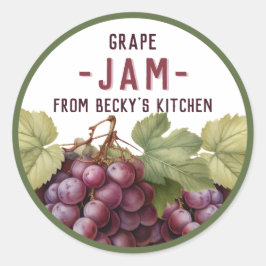 Zelfgemaakte rode druivenjam inmaakstickers ronde sticker