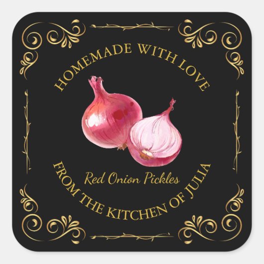 zelfgemaakte rode ui augurk vierkant label (Voorkant)