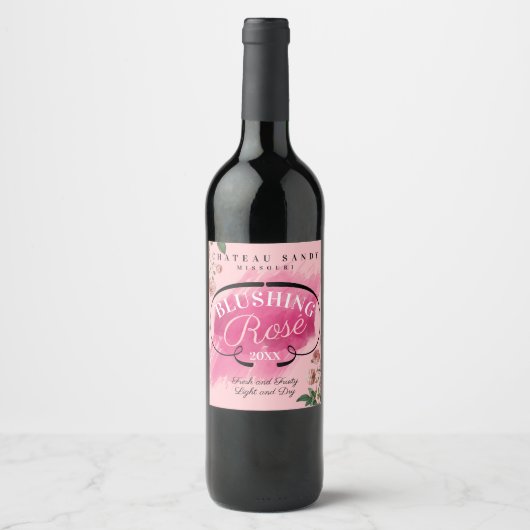 Zelfgemaakte roos wijn rozen gepersonaliseerd wijn etiket (Voorkant)