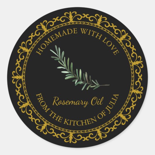  Zelfgemaakte Rozemarijn Olielabel L Zwart Ronde Sticker (Voorkant)