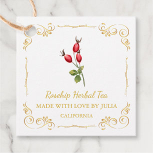 Zelfgemaakte Rozenbottel Tea Square Hang Label
