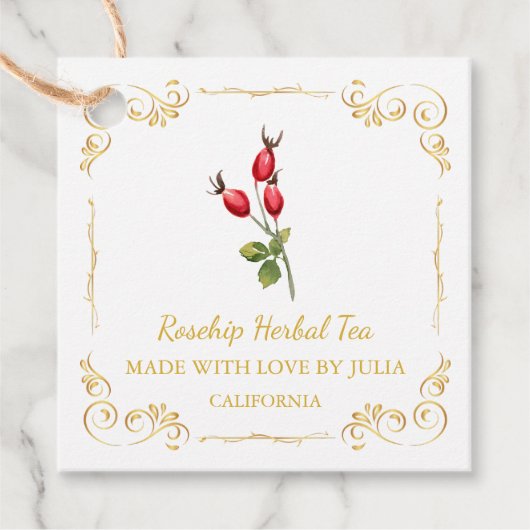 Zelfgemaakte Rozenbottel Tea Square Hang Label (Voorkant)