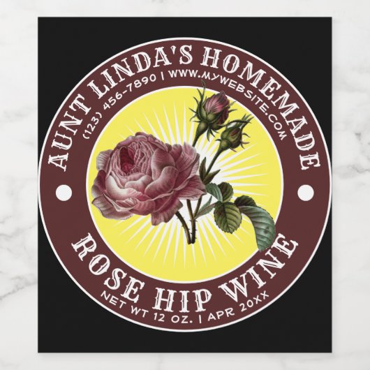  Zelfgemaakte Rozenbottel Wijn Sjabloon Wijn Etiket (Enkel label)