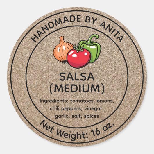 Zelfgemaakte Salsa Jar Label Kraft Papier Stijl (Voorkant)