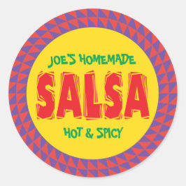 Zelfgemaakte Salsa kleurrijke inblikpot label