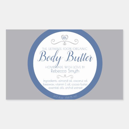 Zelfgemaakte schoonheidsingrediënten zilver grijs  rechthoekige sticker (Voorkant)