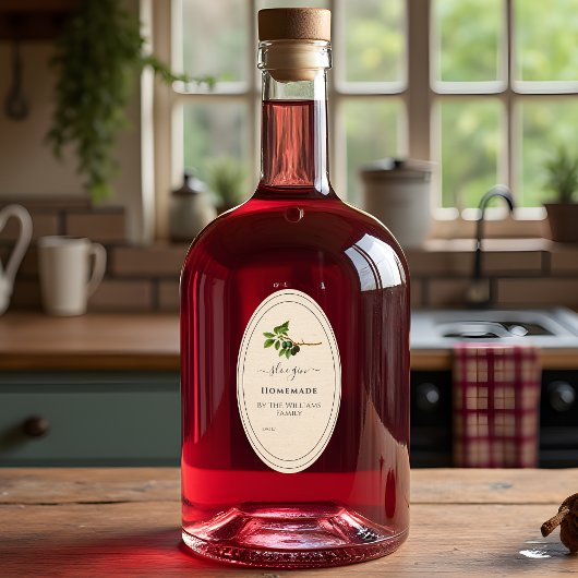 Zelfgemaakte sloe gin met illustratie ovale sticker