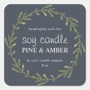 Zelfgemaakte Soja Kaars Dennentakje Op Maat Donker Vierkante Sticker