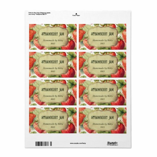 Zelfgemaakte Stawberry Jam Labels Set (Full Sheet)