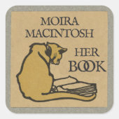 Zelfgemaakte sticker met vintage kat voor boekplaa (Voorkant)