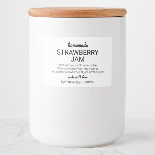 Zelfgemaakte Strawberry Jam Custom Keuken Pantry Voedselcontainer Etiket (Voorkant)