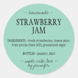 Zelfgemaakte Strawberry Jam Ingrediënten groen Ronde Sticker