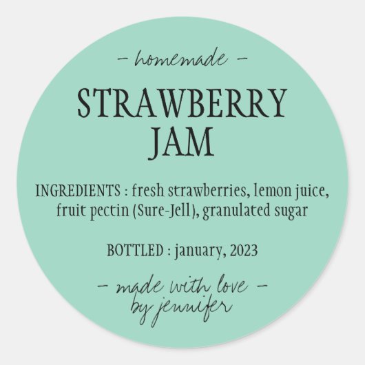 Zelfgemaakte Strawberry Jam Ingrediënten groen Ronde Sticker (Voorkant)