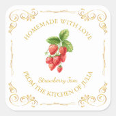  Zelfgemaakte Strawberry Jam Square Label (Voorkant)