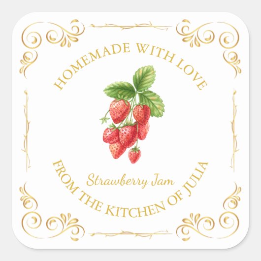 Zelfgemaakte Strawberry Jam Square Label (Voorkant)