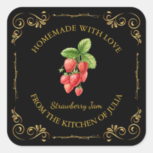Zelfgemaakte Strawberry Jam Square Label