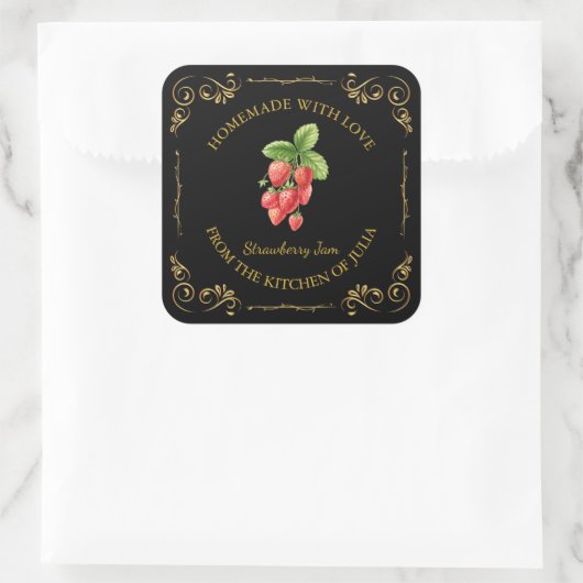 Zelfgemaakte Strawberry Jam Square Label (Tas)