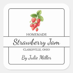 Zelfgemaakte Strawberry Jam Square Label