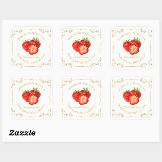  Zelfgemaakte Strawberry Jam Square Label (Vel)