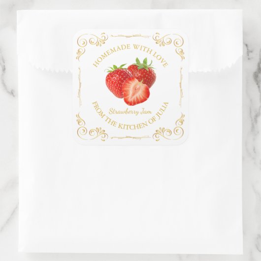  Zelfgemaakte Strawberry Jam Square Label (Tas)