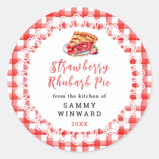 Zelfgemaakte Strawberry Rhubarb Pie Eten Label (Voorkant)