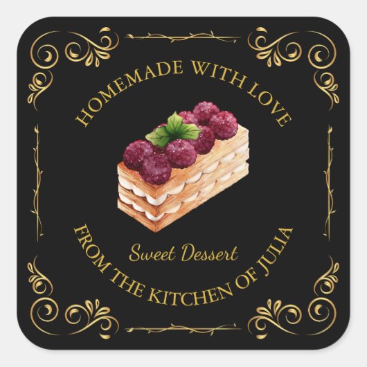 zelfgemaakte Sweet Cake Square Label (Voorkant)