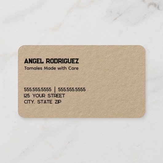 Zelfgemaakte Tamales Kraft Visitekaartje (Achterkant)