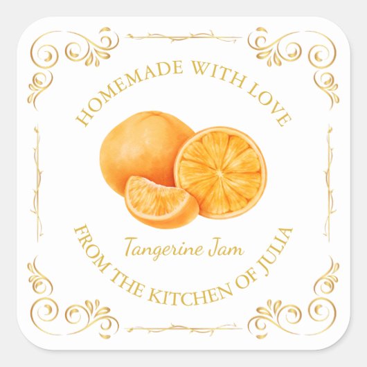 Zelfgemaakte Tangerine Jam Square Label (Voorkant)