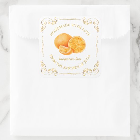 Zelfgemaakte Tangerine Jam Square Label (Tas)