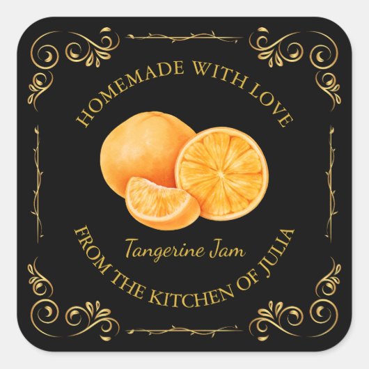 Zelfgemaakte Tangerine Jam Square Label (Voorkant)