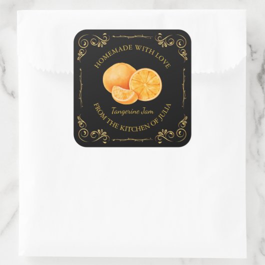  Zelfgemaakte Tangerine Jam Square Label (Tas)