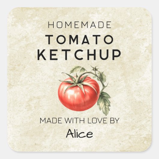 Zelfgemaakte tomaat Ketchup  conservenlabel Vierkante Sticker (Voorkant)