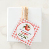 Zelfgemaakte Tomatechutney met geruit patroon Bedankjes Labels (In situ)