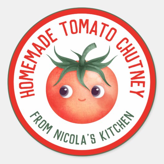 Zelfgemaakte Tomatechutney met je eigen recept Ronde Sticker (Voorkant)