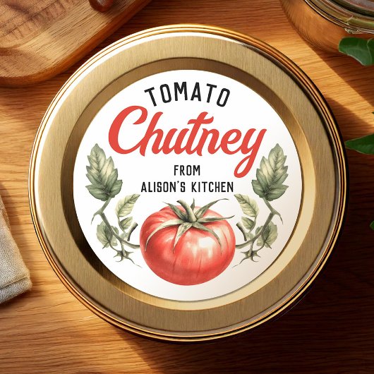 Zelfgemaakte tomatenchutney label in vintage stijl