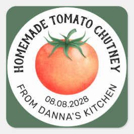 Zelfgemaakte tomatenchutney label met rode tomaat