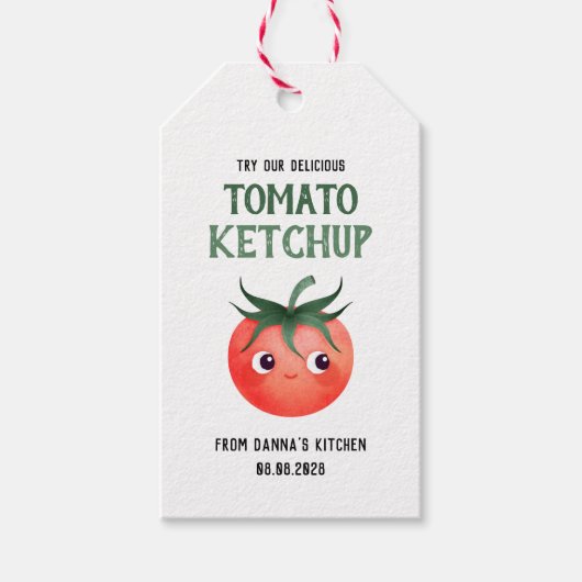Zelfgemaakte tomatenketchup met kleine tomaat cadeaulabel (Voorkant)