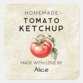 Zelfgemaakte tomatenketchup vintage inmaaklabel vierkante sticker