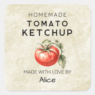 Zelfgemaakte tomatenketchup vintage inmaaklabel vierkante sticker