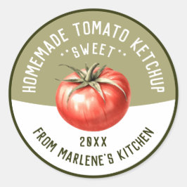 Zelfgemaakte Tomatenketchup voor inblikken Recept Ronde Sticker