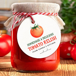 Zelfgemaakte tomatenrelish label met rode tomaat