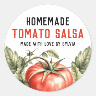 Zelfgemaakte Tomatensalsa conserve waterverf tomaa Ronde Sticker