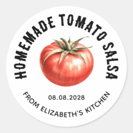 Zelfgemaakte tomatensalsa-etiketten voor inmaken ronde sticker
